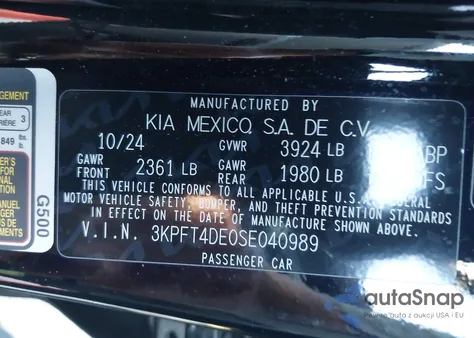 2025 Kia K4 Lxs from USA, damaged, VIN 3KPFT4DE0SE040989
